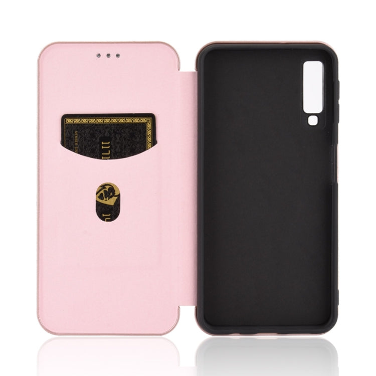 For Samsung Galaxy A7(2018) / A750 Carbon Fiber Texture Horizontal Flip TPU + PC + PU Leather Case with Rope & Card Slot
