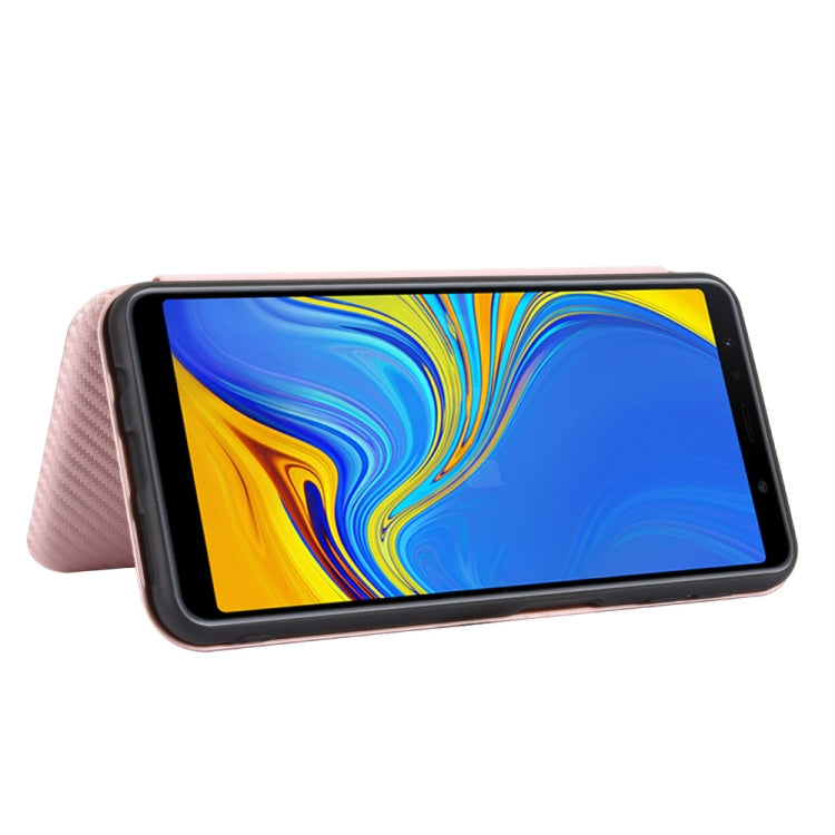 For Samsung Galaxy A7(2018) / A750 Carbon Fiber Texture Horizontal Flip TPU + PC + PU Leather Case with Rope & Card Slot