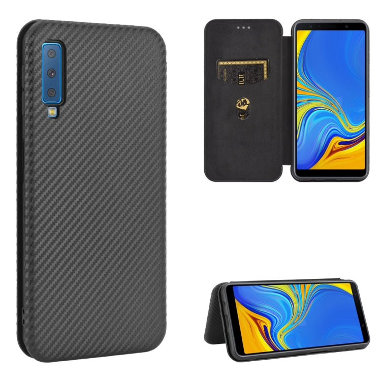 For Samsung Galaxy A7(2018) / A750 Carbon Fiber Texture Horizontal Flip TPU + PC + PU Leather Case with Rope & Card Slot