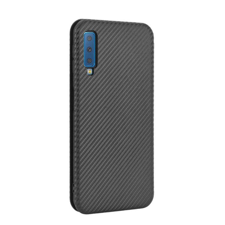 For Samsung Galaxy A7(2018) / A750 Carbon Fiber Texture Horizontal Flip TPU + PC + PU Leather Case with Rope & Card Slot