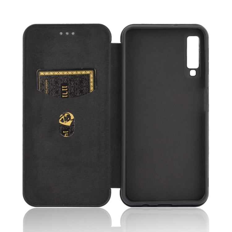 For Samsung Galaxy A7(2018) / A750 Carbon Fiber Texture Horizontal Flip TPU + PC + PU Leather Case with Rope & Card Slot