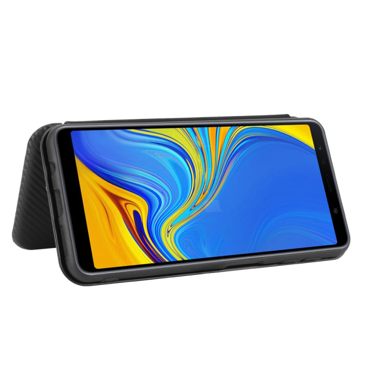 For Samsung Galaxy A7(2018) / A750 Carbon Fiber Texture Horizontal Flip TPU + PC + PU Leather Case with Rope & Card Slot