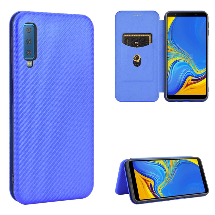 For Samsung Galaxy A7(2018) / A750 Carbon Fiber Texture Horizontal Flip TPU + PC + PU Leather Case with Rope & Card Slot