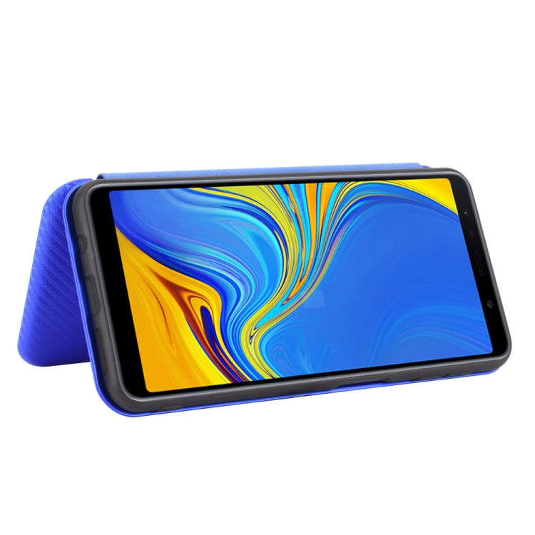 For Samsung Galaxy A7(2018) / A750 Carbon Fiber Texture Horizontal Flip TPU + PC + PU Leather Case with Rope & Card Slot