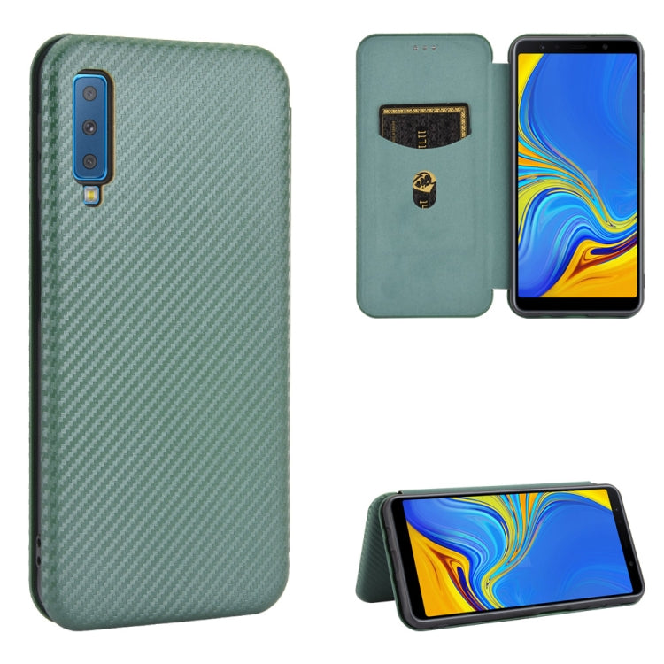 For Samsung Galaxy A7(2018) / A750 Carbon Fiber Texture Horizontal Flip TPU + PC + PU Leather Case with Rope & Card Slot
