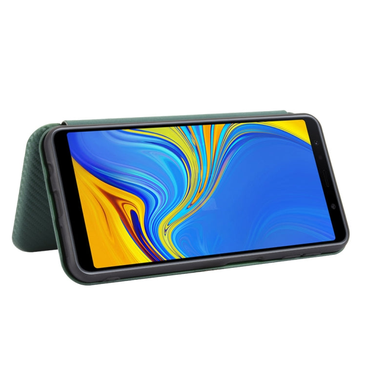 For Samsung Galaxy A7(2018) / A750 Carbon Fiber Texture Horizontal Flip TPU + PC + PU Leather Case with Rope & Card Slot