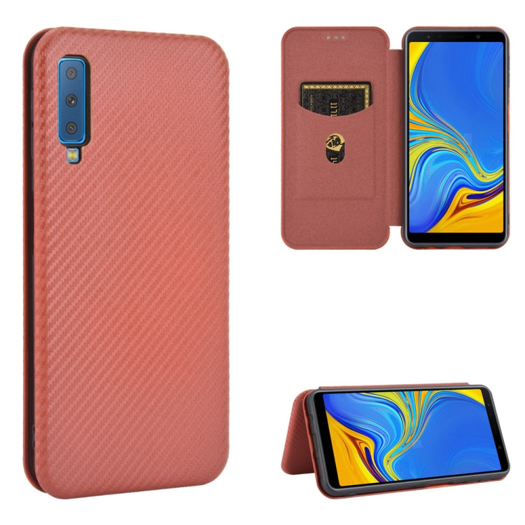 For Samsung Galaxy A7(2018) / A750 Carbon Fiber Texture Horizontal Flip TPU + PC + PU Leather Case with Rope & Card Slot
