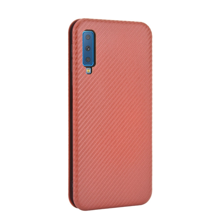 For Samsung Galaxy A7(2018) / A750 Carbon Fiber Texture Horizontal Flip TPU + PC + PU Leather Case with Rope & Card Slot