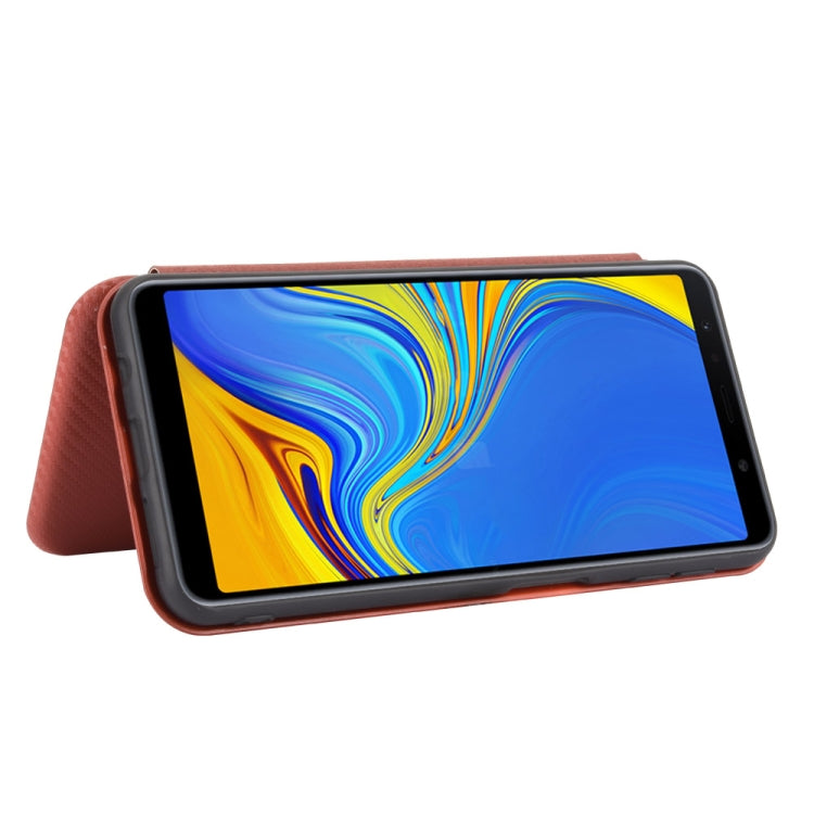 For Samsung Galaxy A7(2018) / A750 Carbon Fiber Texture Horizontal Flip TPU + PC + PU Leather Case with Rope & Card Slot