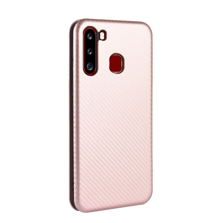 For Samsung Galaxy A21(Eurasian Version) Carbon Fiber Texture Horizontal Flip TPU + PC + PU Leather Case with Rope & Card Slot