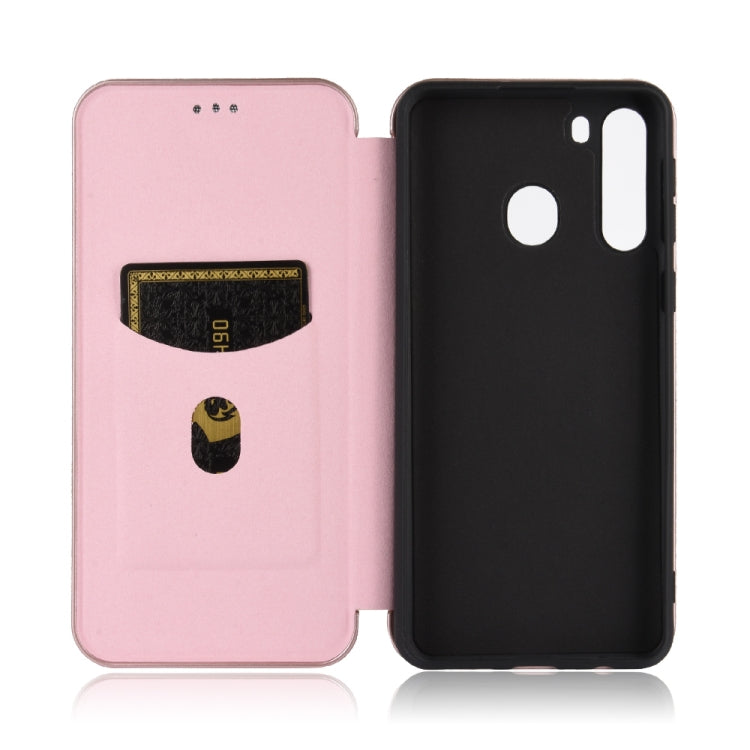For Samsung Galaxy A21(Eurasian Version) Carbon Fiber Texture Horizontal Flip TPU + PC + PU Leather Case with Rope & Card Slot