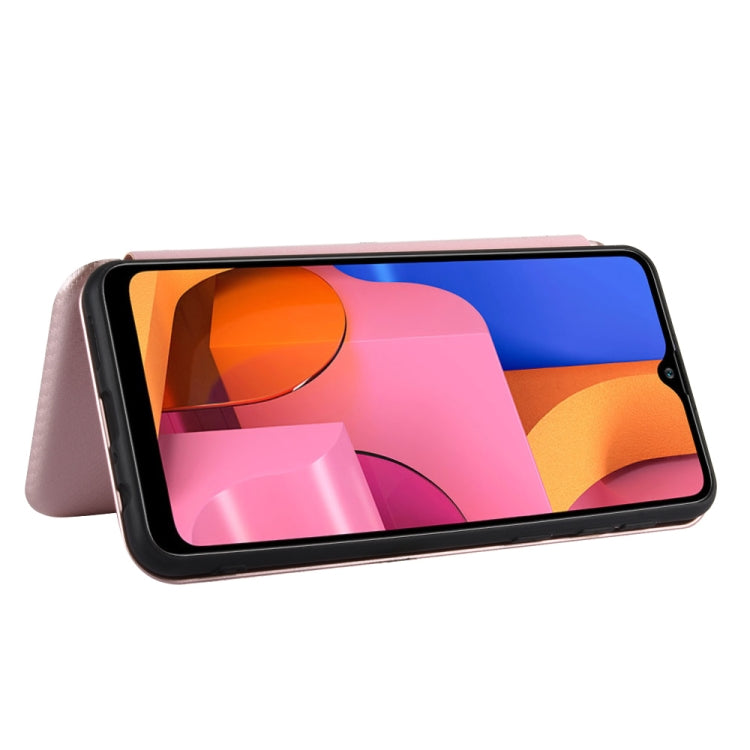 For Samsung Galaxy A21(Eurasian Version) Carbon Fiber Texture Horizontal Flip TPU + PC + PU Leather Case with Rope & Card Slot