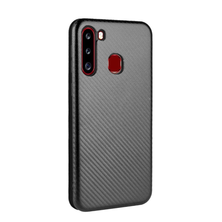 For Samsung Galaxy A21(Eurasian Version) Carbon Fiber Texture Horizontal Flip TPU + PC + PU Leather Case with Rope & Card Slot