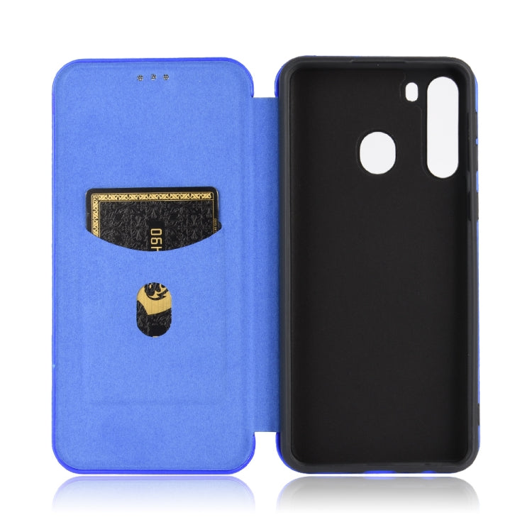 For Samsung Galaxy A21(Eurasian Version) Carbon Fiber Texture Horizontal Flip TPU + PC + PU Leather Case with Rope & Card Slot