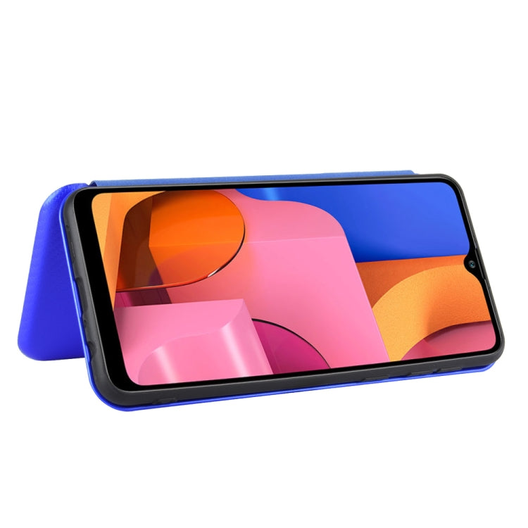 For Samsung Galaxy A21(Eurasian Version) Carbon Fiber Texture Horizontal Flip TPU + PC + PU Leather Case with Rope & Card Slot