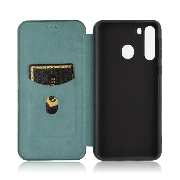 For Samsung Galaxy A21(Eurasian Version) Carbon Fiber Texture Horizontal Flip TPU + PC + PU Leather Case with Rope & Card Slot