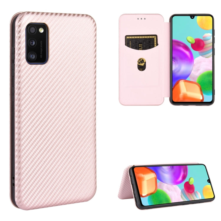 For Samsung Galaxy A41(Eurasian Version) Carbon Fiber Texture Horizontal Flip TPU + PC + PU Leather Case with Rope & Card Slot
