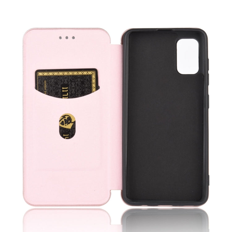 For Samsung Galaxy A41(Eurasian Version) Carbon Fiber Texture Horizontal Flip TPU + PC + PU Leather Case with Rope & Card Slot