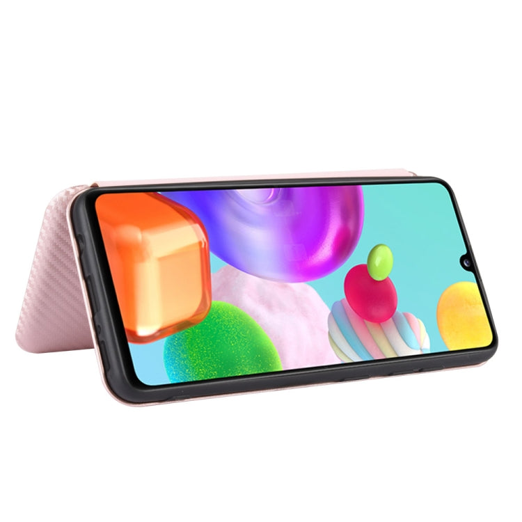 For Samsung Galaxy A41(Eurasian Version) Carbon Fiber Texture Horizontal Flip TPU + PC + PU Leather Case with Rope & Card Slot