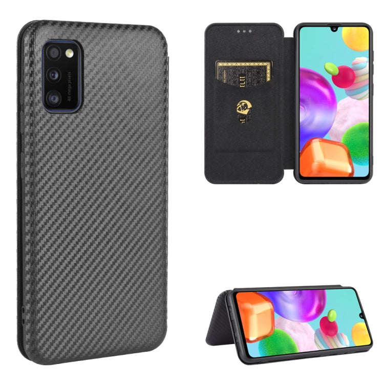 For Samsung Galaxy A41(Eurasian Version) Carbon Fiber Texture Horizontal Flip TPU + PC + PU Leather Case with Rope & Card Slot