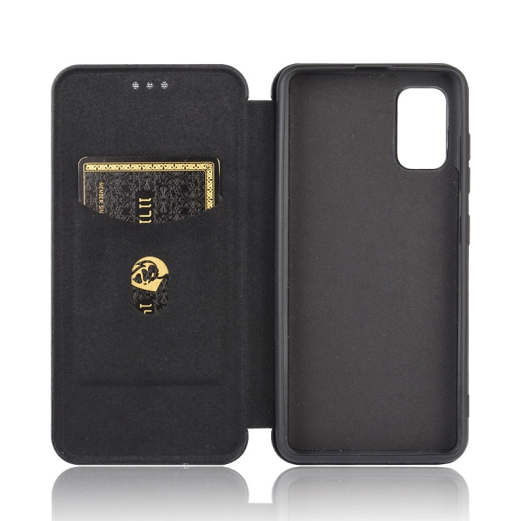 For Samsung Galaxy A41(Eurasian Version) Carbon Fiber Texture Horizontal Flip TPU + PC + PU Leather Case with Rope & Card Slot