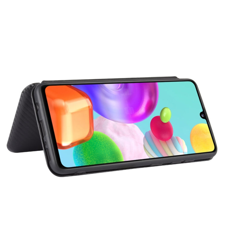 For Samsung Galaxy A41(Eurasian Version) Carbon Fiber Texture Horizontal Flip TPU + PC + PU Leather Case with Rope & Card Slot