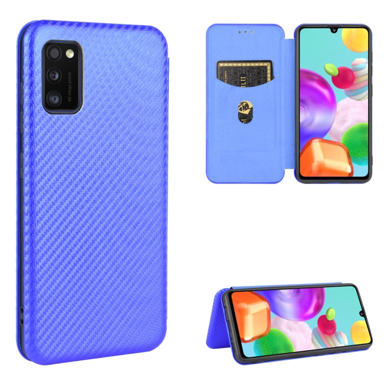 For Samsung Galaxy A41(Eurasian Version) Carbon Fiber Texture Horizontal Flip TPU + PC + PU Leather Case with Rope & Card Slot