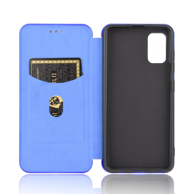 For Samsung Galaxy A41(Eurasian Version) Carbon Fiber Texture Horizontal Flip TPU + PC + PU Leather Case with Rope & Card Slot