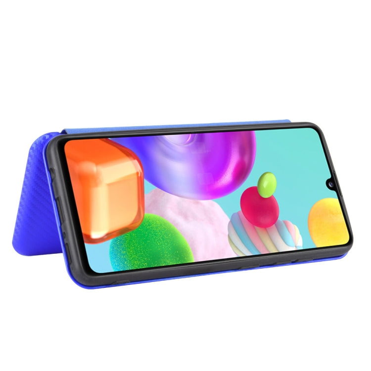 For Samsung Galaxy A41(Eurasian Version) Carbon Fiber Texture Horizontal Flip TPU + PC + PU Leather Case with Rope & Card Slot