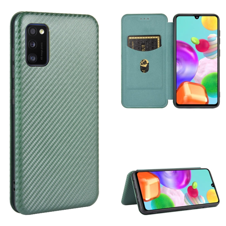 For Samsung Galaxy A41(Eurasian Version) Carbon Fiber Texture Horizontal Flip TPU + PC + PU Leather Case with Rope & Card Slot