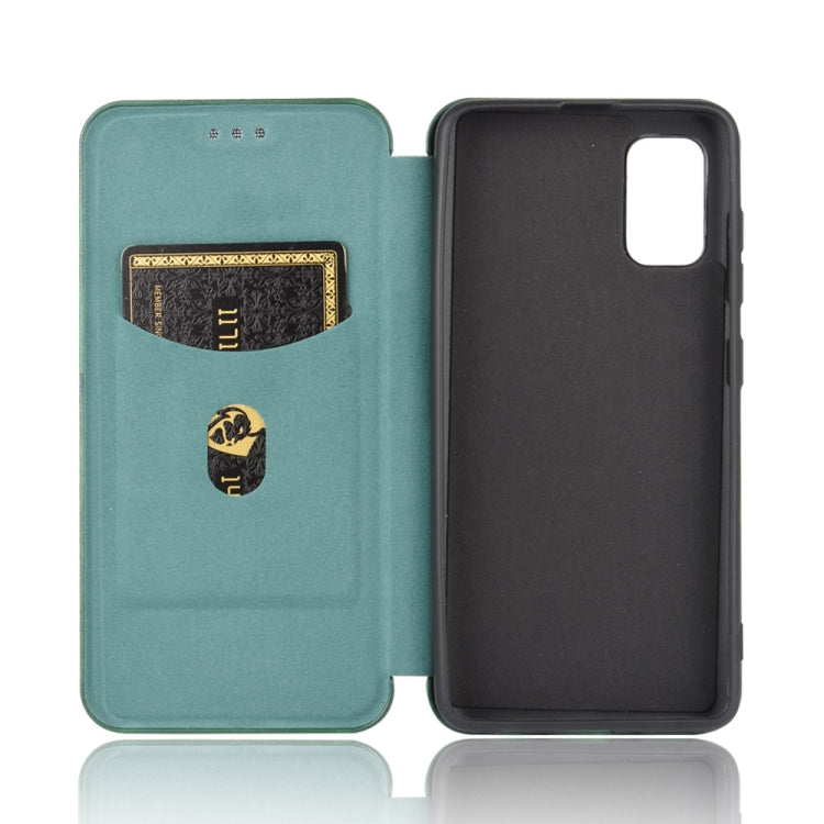 For Samsung Galaxy A41(Eurasian Version) Carbon Fiber Texture Horizontal Flip TPU + PC + PU Leather Case with Rope & Card Slot