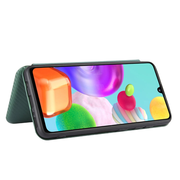 For Samsung Galaxy A41(Eurasian Version) Carbon Fiber Texture Horizontal Flip TPU + PC + PU Leather Case with Rope & Card Slot