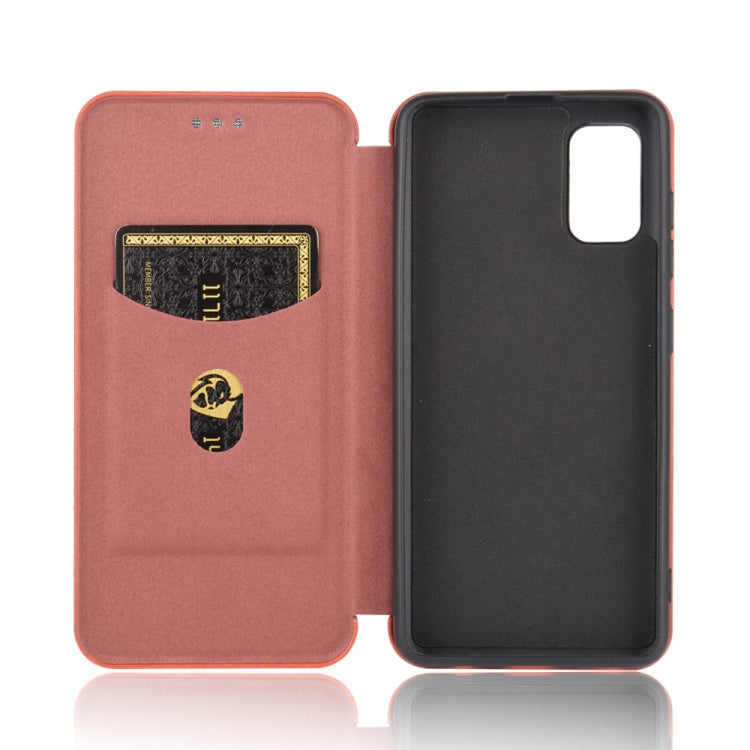 For Samsung Galaxy A41(Eurasian Version) Carbon Fiber Texture Horizontal Flip TPU + PC + PU Leather Case with Rope & Card Slot