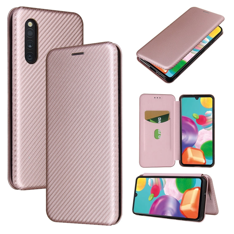 For Samsung Galaxy A41(JP Version) Carbon Fiber Texture Horizontal Flip TPU + PC + PU Leather Case with Rope & Card Slot