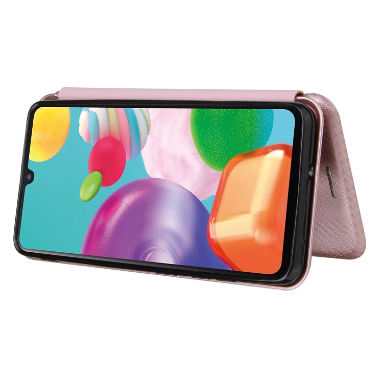 For Samsung Galaxy A41(JP Version) Carbon Fiber Texture Horizontal Flip TPU + PC + PU Leather Case with Rope & Card Slot