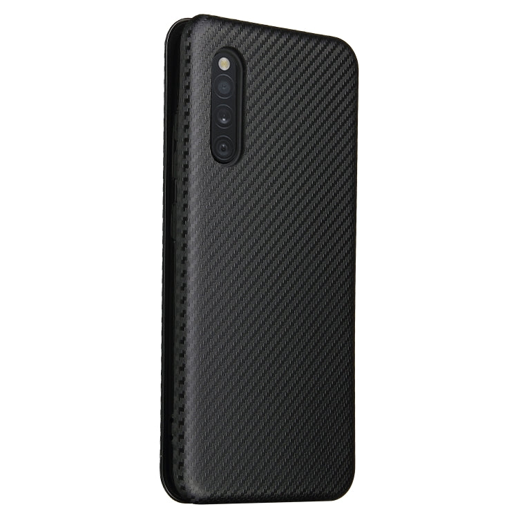 For Samsung Galaxy A41(JP Version) Carbon Fiber Texture Horizontal Flip TPU + PC + PU Leather Case with Rope & Card Slot