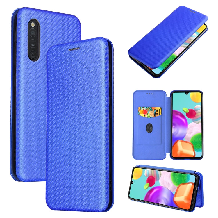 For Samsung Galaxy A41(JP Version) Carbon Fiber Texture Horizontal Flip TPU + PC + PU Leather Case with Rope & Card Slot