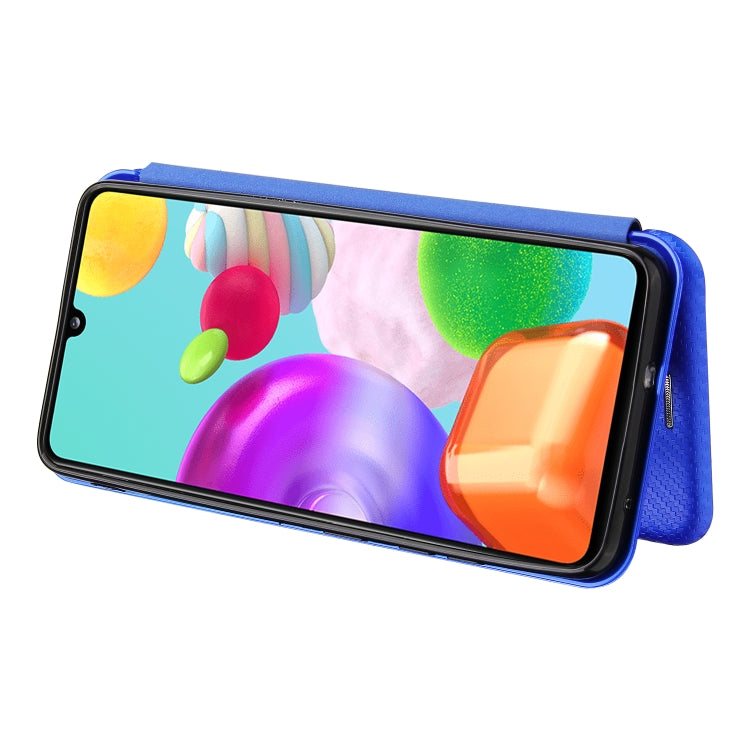 For Samsung Galaxy A41(JP Version) Carbon Fiber Texture Horizontal Flip TPU + PC + PU Leather Case with Rope & Card Slot