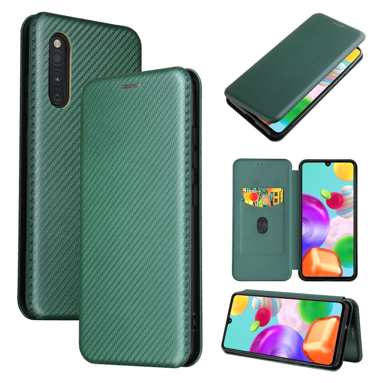 For Samsung Galaxy A41(JP Version) Carbon Fiber Texture Horizontal Flip TPU + PC + PU Leather Case with Rope & Card Slot