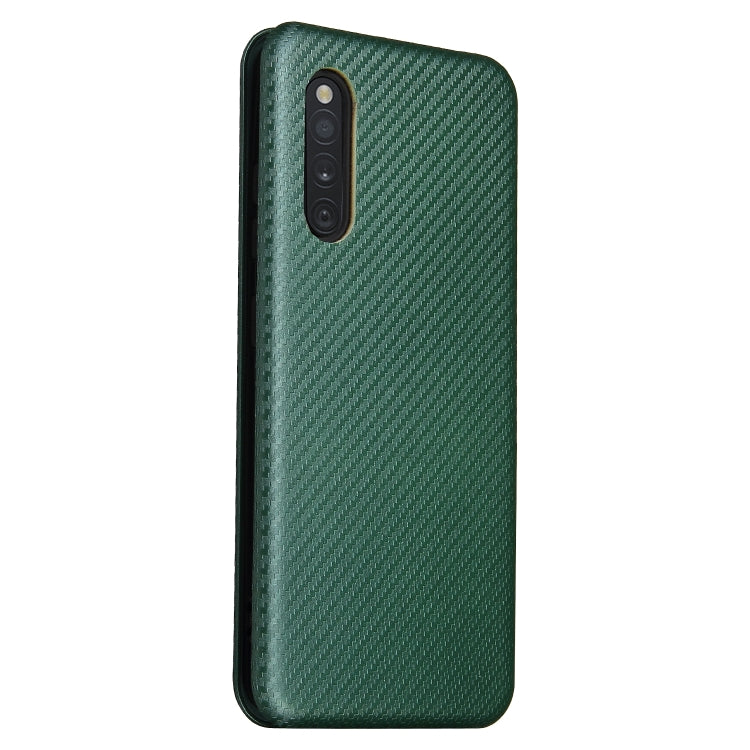 For Samsung Galaxy A41(JP Version) Carbon Fiber Texture Horizontal Flip TPU + PC + PU Leather Case with Rope & Card Slot