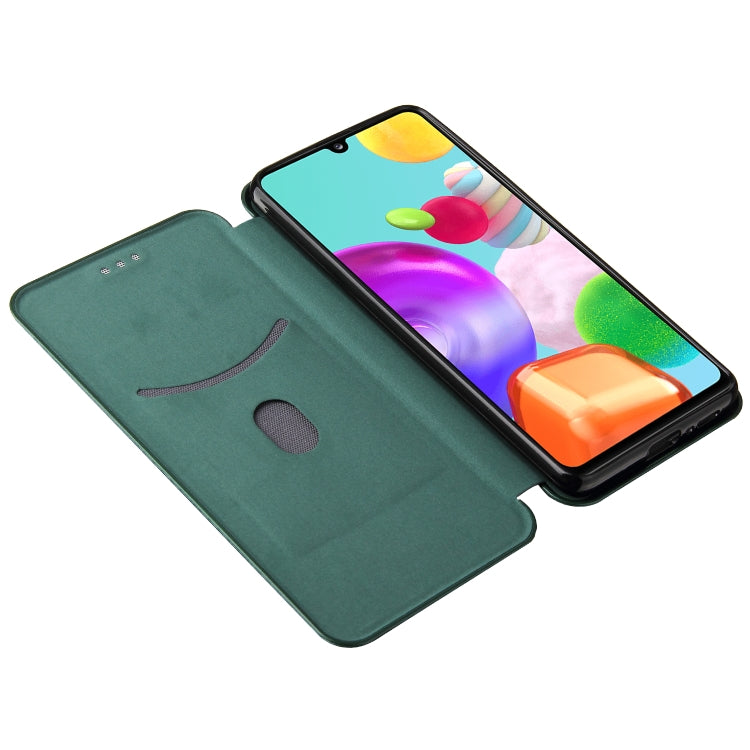 For Samsung Galaxy A41(JP Version) Carbon Fiber Texture Horizontal Flip TPU + PC + PU Leather Case with Rope & Card Slot