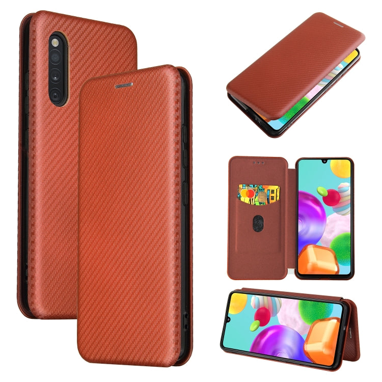 For Samsung Galaxy A41(JP Version) Carbon Fiber Texture Horizontal Flip TPU + PC + PU Leather Case with Rope & Card Slot