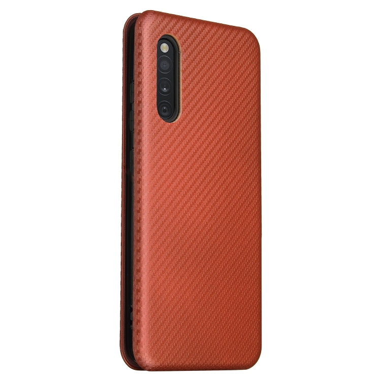 For Samsung Galaxy A41(JP Version) Carbon Fiber Texture Horizontal Flip TPU + PC + PU Leather Case with Rope & Card Slot