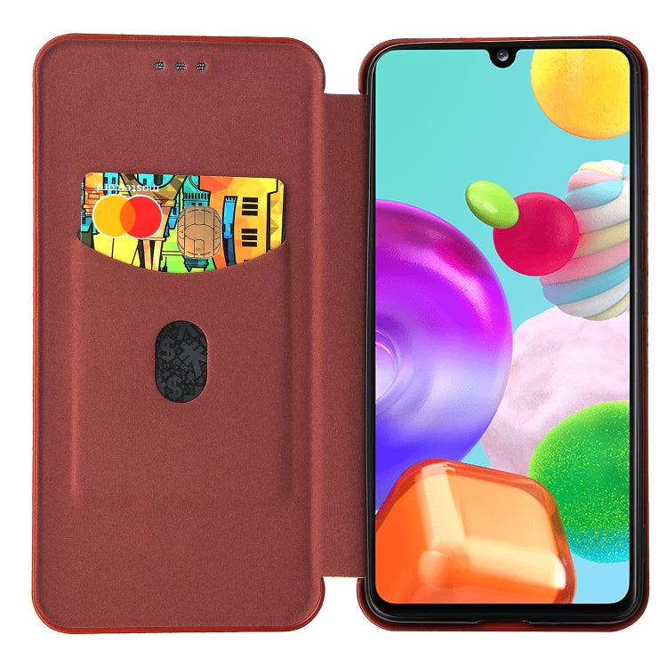 For Samsung Galaxy A41(JP Version) Carbon Fiber Texture Horizontal Flip TPU + PC + PU Leather Case with Rope & Card Slot