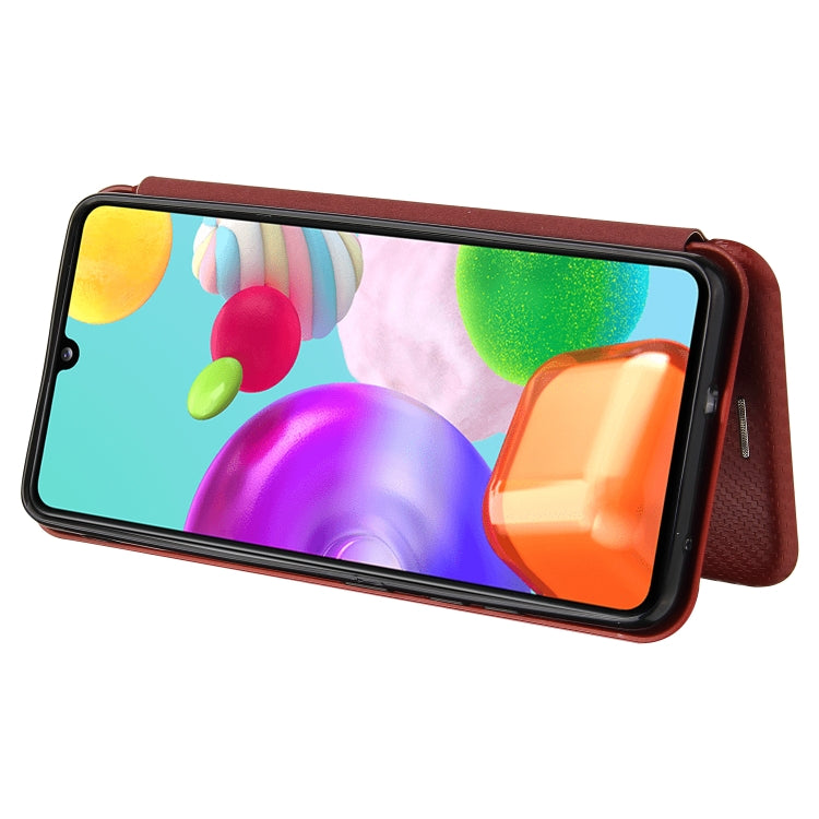 For Samsung Galaxy A41(JP Version) Carbon Fiber Texture Horizontal Flip TPU + PC + PU Leather Case with Rope & Card Slot