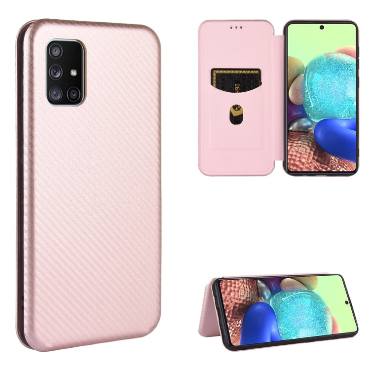 For Samsung Galaxy A71 Carbon Fiber Texture Horizontal Flip TPU + PC + PU Leather Case with Rope & Card Slot