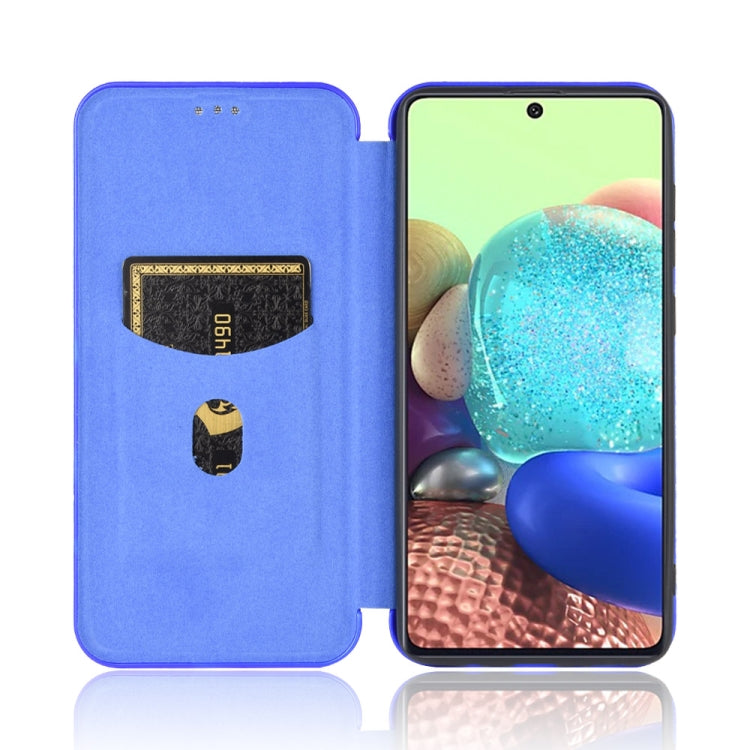 For Samsung Galaxy A71 Carbon Fiber Texture Horizontal Flip TPU + PC + PU Leather Case with Rope & Card Slot