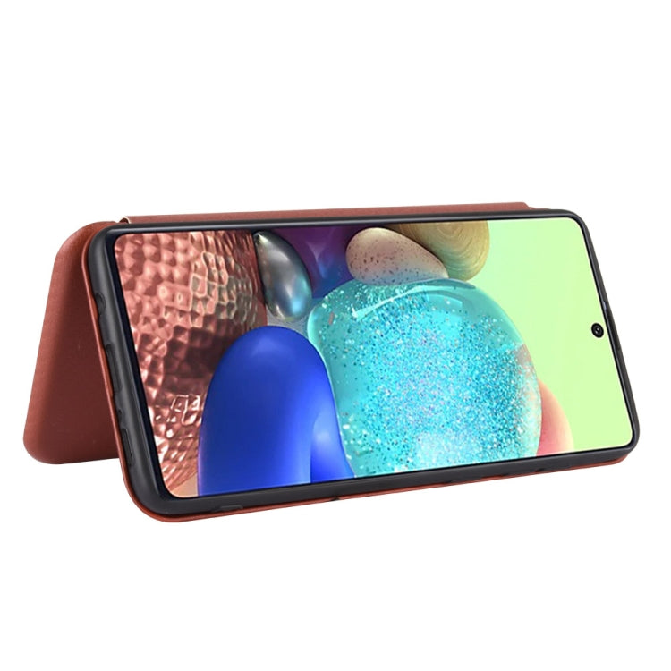For Samsung Galaxy A71 Carbon Fiber Texture Horizontal Flip TPU + PC + PU Leather Case with Rope & Card Slot