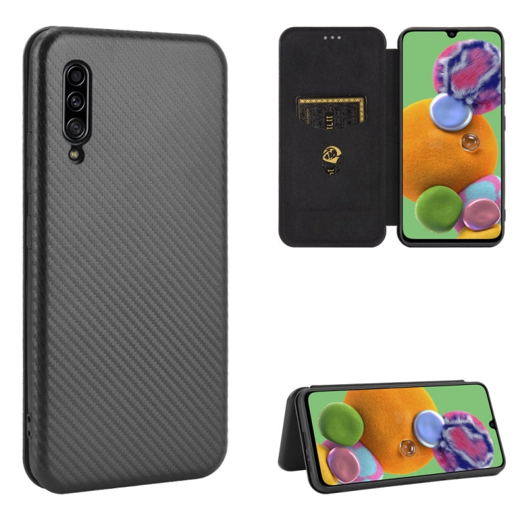 For Samsung Galaxy A90 5G Carbon Fiber Texture Horizontal Flip TPU + PC + PU Leather Case with Rope & Card Slot