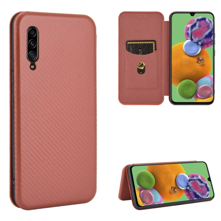 For Samsung Galaxy A90 5G Carbon Fiber Texture Horizontal Flip TPU + PC + PU Leather Case with Rope & Card Slot